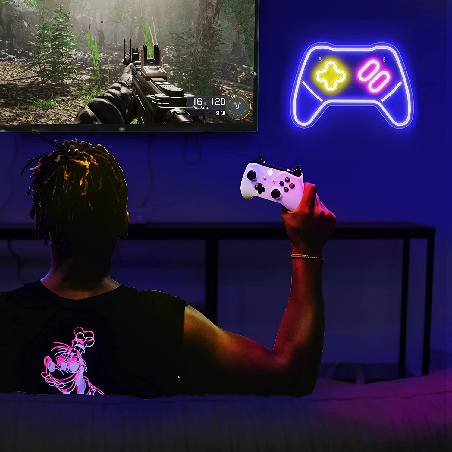 Game Controller Neon Signs - Gamepad Shaped LED Neon Light for Video/Pc Gamer, Streamers - Gaming Console Night Light with On/Off Switch for Wall, Bedroom, Game Room